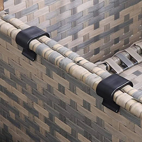 Close-up of Outdoor Rattan Furniture Clips For Patio Wicker Sofas And Chairs Alignment Fasteners Durable EVA Connector Set on furniture