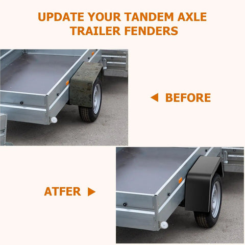 Beefy 14 Gauge Steel Trailer Fenders 2 Pack for Single Axle Trailers Fits 14 to 16 Inch Tires upgrade before and after