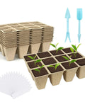 10 Pack Biodegradable Peat Pots And 120 Cell Seedling Starter Tray Set With 20 Plant Labels for garden use.