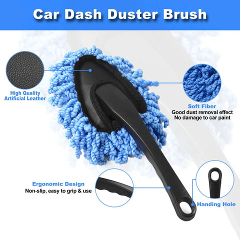 Close-up of car dash duster brush with soft fiber and ergonomic handle from All In One Pro Grade 15Pcs Car Interior Cleaning Kit.