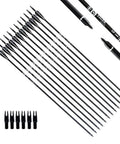 30 Inch Carbon Arrows For Compound Recurve Bow Hunting And Target Practice, 0.309 Inch Diameter, Fletched With Two Black And One White Vanes
