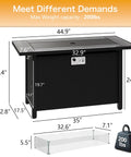 45 Inch Propane Fire Table With 50000 BTU Fire Pit, Glass Wind Guard And Rain Cover, 3 In 1 Outdoor Fire Table dimensions