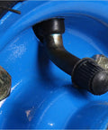 Heavy Duty Six Inch Thickened Inflatable Rubber Tire Tough As Nails Pneumatic Wheel valve and rim detail close-up.