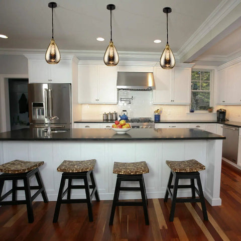 Three Pack Industrial Glass Pendant Lights For Kitchen Island With Teardrop Chrome Mirror Finish Dope Edison Hanging Fixtures
