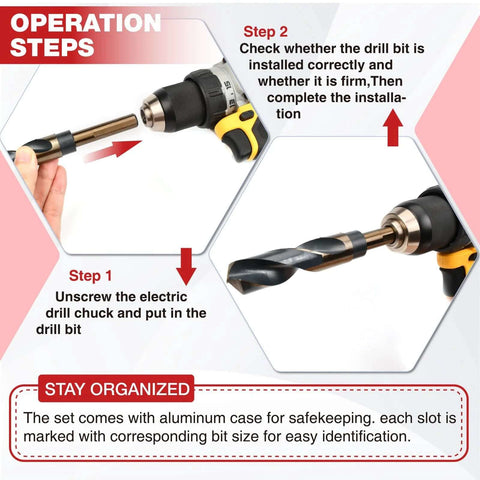 3/4-inch reduced-shank drill bit (M2 high-speed steel) installed in a cordless drill