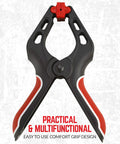 Close-up of 7-Inch Spring Clamps Set Of 4 Heavy Duty Nylon Clamps With Easy Grip Handles, showing practical design.