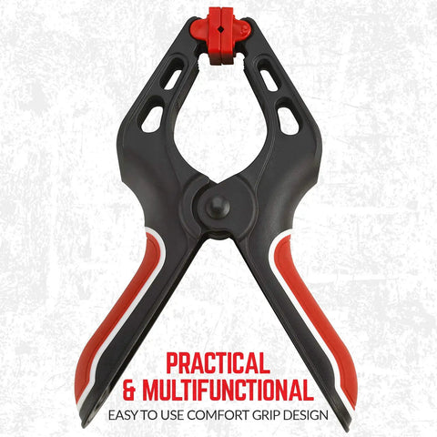Close-up of 7-Inch Spring Clamps Set Of 4 Heavy Duty Nylon Clamps With Easy Grip Handles, showing practical design.