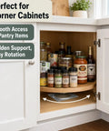 6 Inch Lazy Susan Hardware Kit 8 Pack in kitchen cabinet, showing smooth rotating wood base with spices and jars
