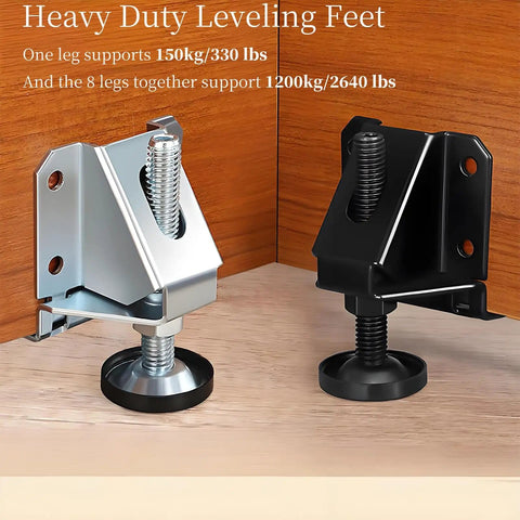 Eight Pack Heavy Duty Leveling Feet For Tables And Cabinets With Adjustable Height And Three Eighths Inch Threads Table Leg Levelers For Workbenches Desks Shelving Units And More Includes Tool Kit For Quick Install