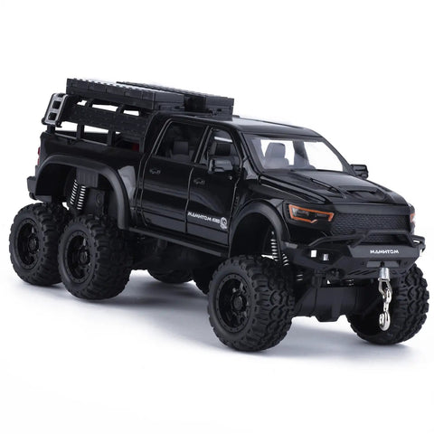 1/24 Diecast Pickup Truck Toy With Light And Sound, Pull Back Action Metal Truck For Kids And Collectors, Black Mammoth Model