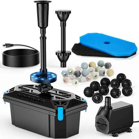 RGB Pond Filter With Pump Fountain Kit 660 GPH Pond Filter Box With 40 W Pump And Auto Cycle LED Lights For Outdoor Ponds