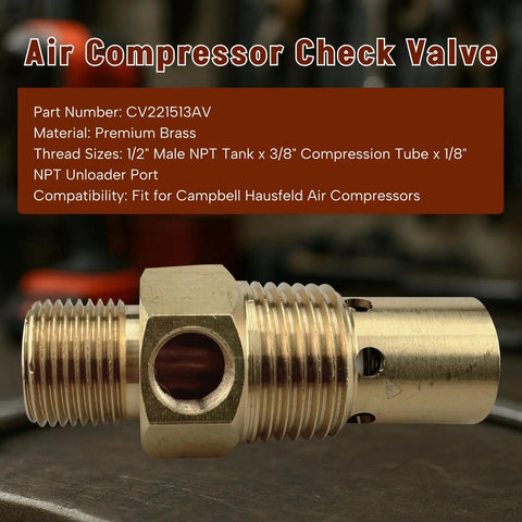 Pro Grade Brass Air Compressor Check Valve Replacement with One Half Inch Tank Npt Three Eighths Inch Tube