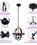 Vintage Pendant Light With Farmhouse Rustic Style Vibe, 3 Light Adjustable Hanging Fixture, Black Metal Spherical Shade
