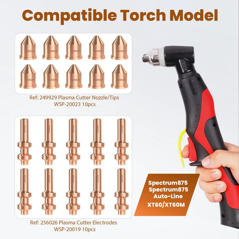 20 Pcs Plasma Cutter Tips And Electrodes Set For XT60 Torch Compatible With Spectrum 875 Auto Line Pro Grade Replacement