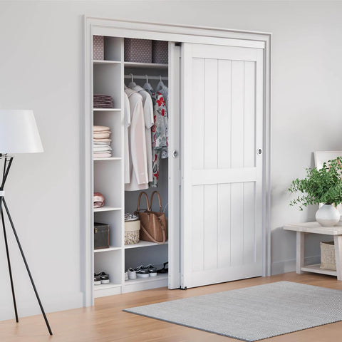 Go To 6 Ft Bypass Closet Door Track Kit With Top Mounted Hardware For Two Door System in white exterior