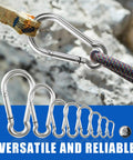 Group of silver galvanized iron carabiner clips, 32-pack, 1.57-inch, heavy-duty for camping and keys.