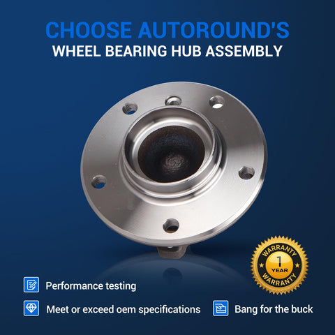 Front Wheel Hub And Bearing Assembly Drop In Replacement For BMW 128i 135i 135is 323i 325Ci 325i 328i 330Ci 330i 335d 335i 335is X1 Z4 Direct Fit Easy Install Durable Sealed Bearing For Smooth Quiet Ride displayed on blue background
