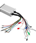 Rugged Rock Solid 1500W Brushless Motor Controller For 48V Or 60V E Bikes And Electric Trikes, aluminum housing with colorful wires.