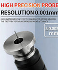 Close-up of Portable Handheld Digital Surface Roughness Tester For 0 To 9 mm Range showing high precision probe and calibration info.
