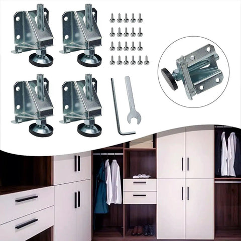 4 Pack Adjustable Cabinet Leveling Feet Steel Furniture Leg Levelers With Lock Nuts for tables and cabinets with tools