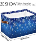 Dang Cool Canvas Storage Basket With Sparkly Winter Snowflake Pattern heavy duty foldable bin with tough leather handles.