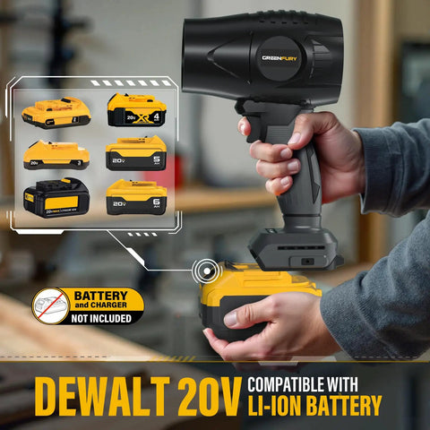 Cordless Leaf Blower With 20V Max Battery Compatibility, 430 CFM And 125 MPH Powerful Airflow shown with battery options