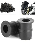 Close-up of Super Tough M5 Rubber Nuts For Motorcycle And Atv Windscreen Fairing Fasteners, 5mm grommets with brass inserts.