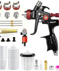 Pro Level HVLP Air Spray Gun Kit With 1.4 1.7 And 2.0Mm Nozzles, Built In Air Regulator And 10 Mixing Cups For Weekend Warriors, detailed tool layout with nozzle tips.