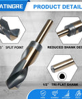 Pro Grade One Inch Drill Bit With Smooth Insert Half Inch Reduced Shank Heavy Duty High Speed Steel 135° split point for precision drilling.