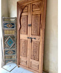 Hand Carved Barn Door In Natural Brown Finish Customize Your Size Double Sliding Or Single Hinged Interior Exterior Front Door Antique Modern Style Made To Order No Glass Or Hardware Included, ornate carvings, standing vertically