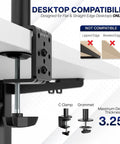 Rock Solid Dual Monitor Desk Mount For 13 To 30 Inch Screens Up To 22 Lbs Each, Heavy Duty Steel Arm With C Clamp Or Grommet, Black STANDV002