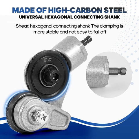 Transform Your Electric Drill Into A Mighty Sheet Metal Cutter With This Nibbler Attachment. High-carbon steel connecting shank detail.