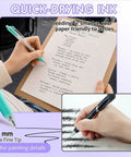 DIY Gel Pens With Cute Stickers Six Pack 0.7mm Black Ink Smooth Writing for note taking on clipboard, focused on quick-dry ink.