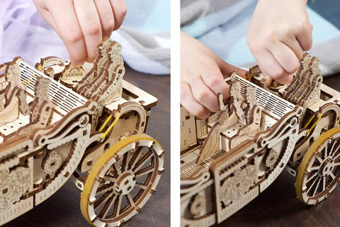 Royal Wedding Carriage Mechanical Wooden Model Kit With Four Horses, Vintage Carriage Replica For Builders, with hands assembling