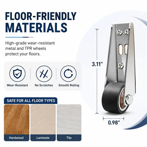 Heavy Duty Vertical Track Roller Wheels For Sliding Barn Doors, metal and TPR material, 3.11 inches tall, 0.98 inches wide.