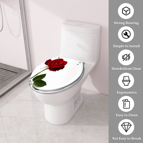 Round Toilet Seat Decor for Home Bathroom with rose design, fits most toilets, crafted for easy installation and cleaning.
