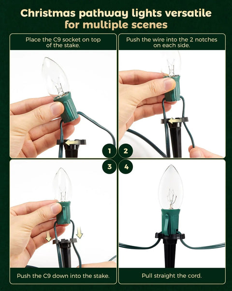Outdoor Christmas Pathway Lights 2 Pack, 51.4 Ft Total, 40 Bulbs, Waterproof Walkway Lights installation instructions