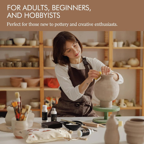 Woman using Air Dry Clay Kit For Adults With Complete Tool Set For Home Pottery Craft, ideal for beginners to pros
