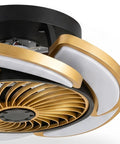 17-Inch Bladeless Ceiling Fan Light, Remote, 6-Speed, Low Profile, Gold with intricate enclosed blade design.