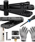 Hidden Door Hinge Kit Heavy Duty 570 Lbs 360 Degree Rotation Invisible Hinges hardware with screwdriver and gloves