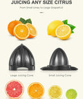 Ditch the Squeeze Work! This Electric Citrus Juicer Boasts A Powerful Motor And Two Interchangeable Cones for juicing oranges, lemons, and limes.