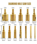 12 Piece Diamond Hole Saw Set 6mm To 35mm Wet Dry Core Drill Bits For Tile Porcelain Marble Glass And Granite With Durable Case Pro Grade Multi Size Kit For Precision Cutting displayed by size.