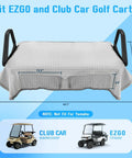 Cooling Butter Soft Ice Silk Golf Cart Seat Cover With Four Pockets Universal Fit For EZGO Yamaha Club Car dimensions displayed.