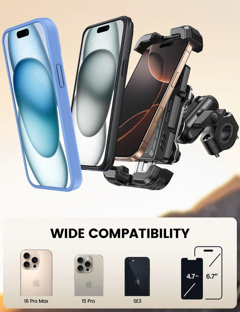 Motorcycle Phone Mount With Metal Extension Arm And Dual Vibration Dampeners For 4.7 To 6.7 Inch Phones with wide compatibility