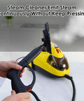 Hella Powerful 1500W Steam Cleaner With 36 Piece Attachment Kit And 1.5L Tank emitting continuous steam for deep cleaning.