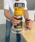 Dead On Accurate Router Base Plate Compatible With DWP611 And DCW600B 6X9 Inch Clear Acrylic shown in workshop use.