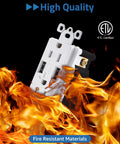Snazzy Dual Usb Wall Outlet With 15A Tamper Resistant Jacks And 3.6A Quick Charge Ports Features Glowing LED Light UL Approved Decora Plate Nifty Upgrade For Bustling Kitchens And Rec Rooms 20 Count Pack, shown with fire background to highlight fire resistant materials.