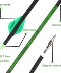 30 Inch Pure Carbon Arrows For Target Practice And Hunting With Removable Tips 100 Grain Points Fits Compound Recurve And Long Bow Green