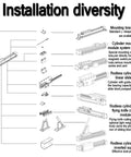 Installation diversity diagram showing components of Rock Solid OSP Rodless Cylinder Pneumatic Actuator with various mounting options.