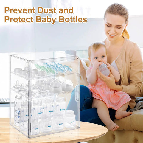 Three Tier Baby Bottle Organizer With Removable Dividers For Bottles Nipples Pump Parts And Food Jars Clear Acrylic Bottle Station